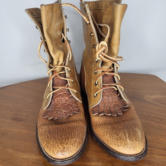 JUSTIN MENS RARE'630'KILTED LACE PACKER-STYLE BOOT CHEYENNE/BULLHIDE 7.5 B - Picture 5 of 13